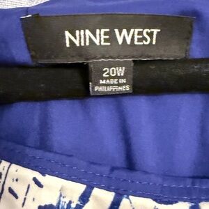 Nine West Blue and White Patterned Dress with Pink Belt